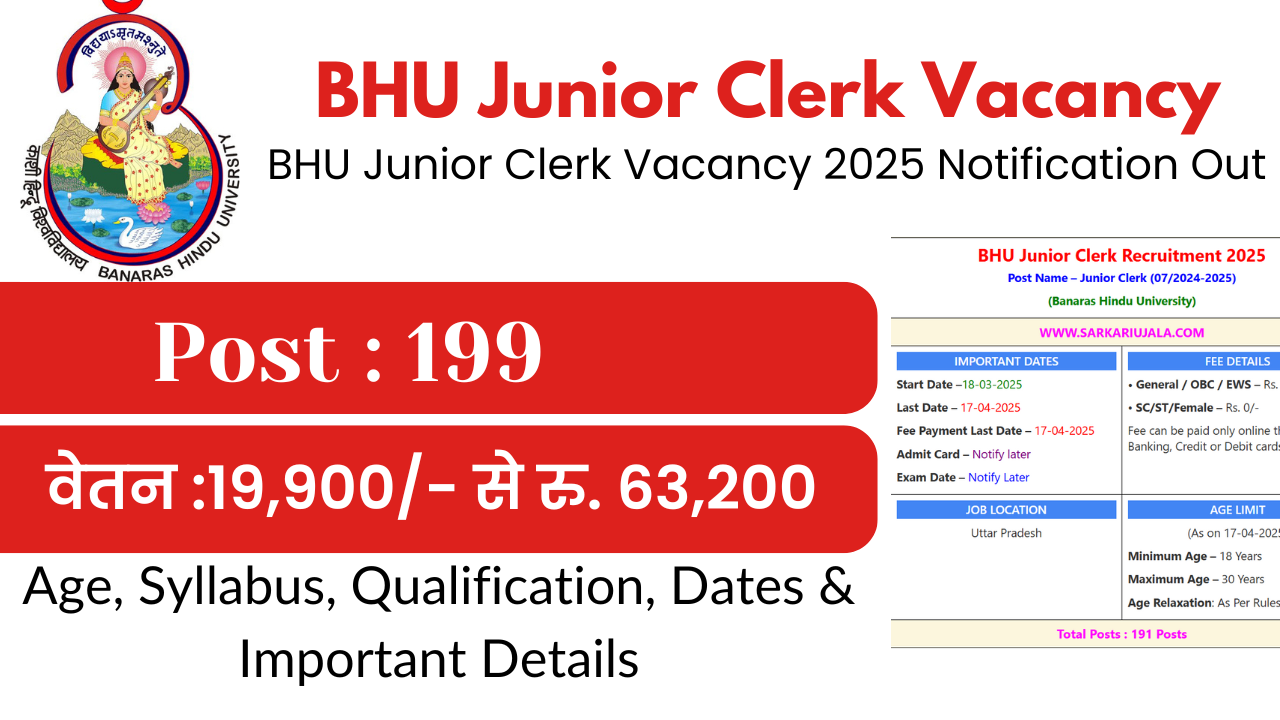 BHU Junior Clerk Vacancy 2025 Notification Out